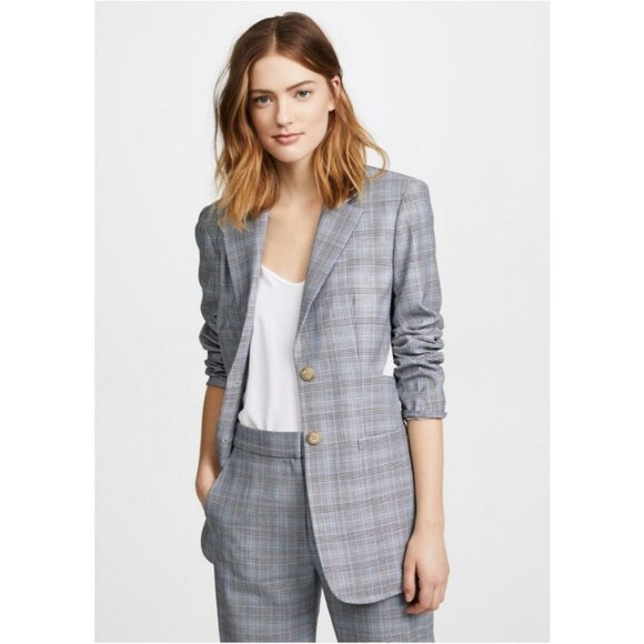 Tibi Cooper Menswear Check Cutout Blazer Jacket Wool/Silk Blend, Plaid - Picture 1 of 9